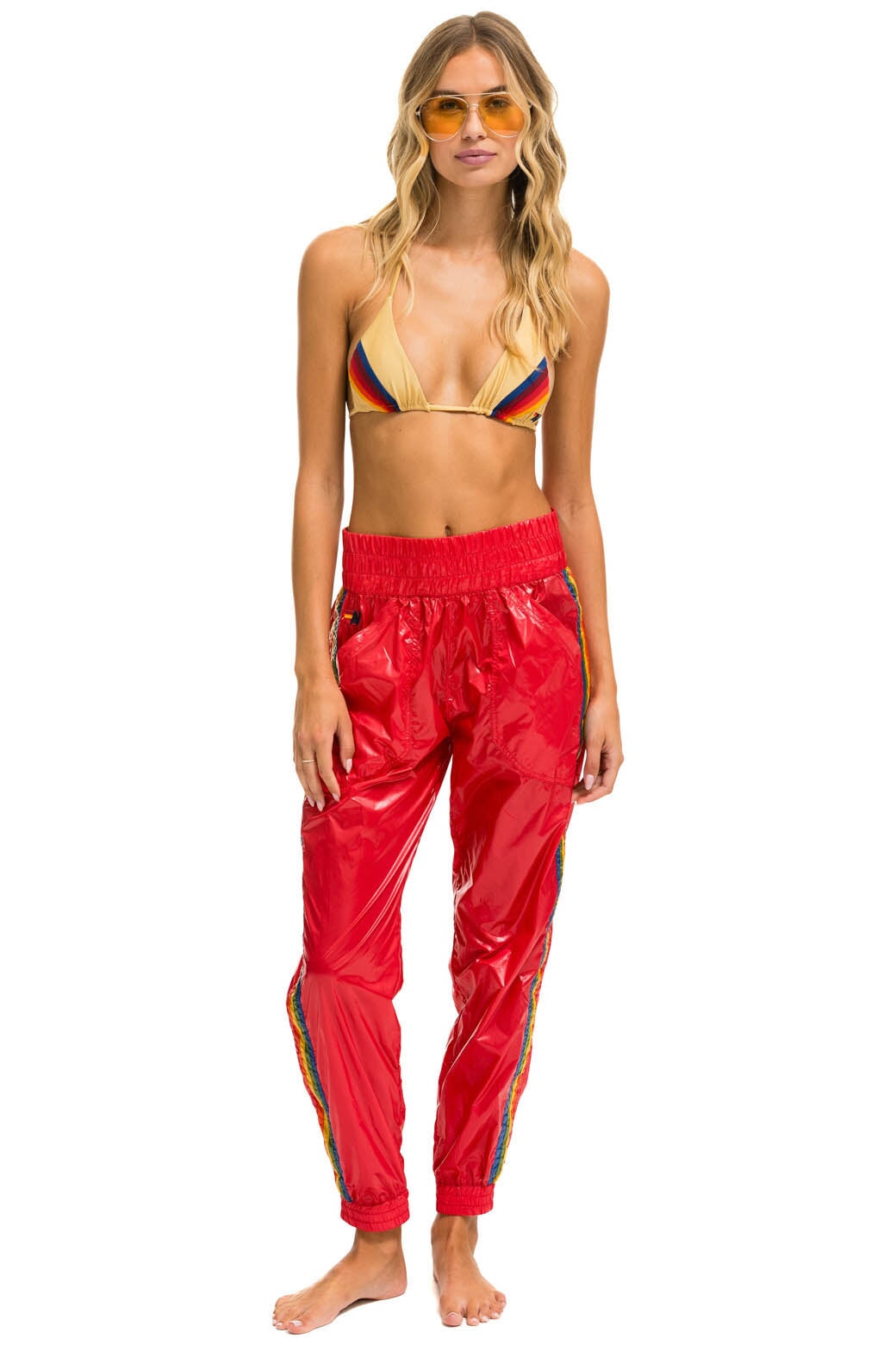 5 STRIPE HI RISE WIND PANT - CHERRY - Image 2