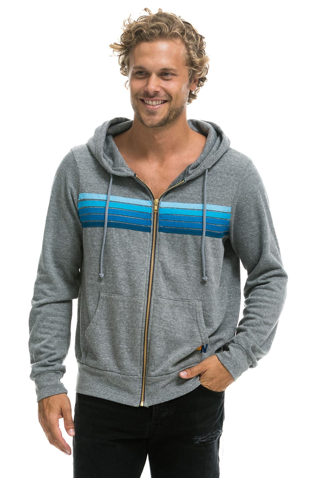 5 STRIPE HOODIE - HEATHER GREY // BLUE - Image 2