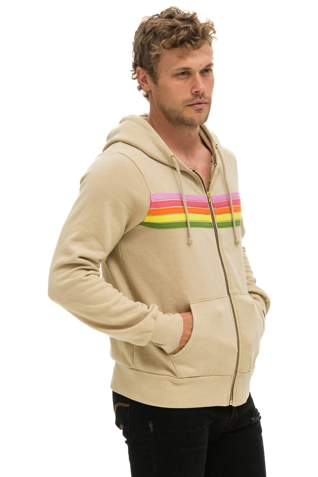 5 STRIPE HOODIE - SAND // PINK // GREEN - Image 6