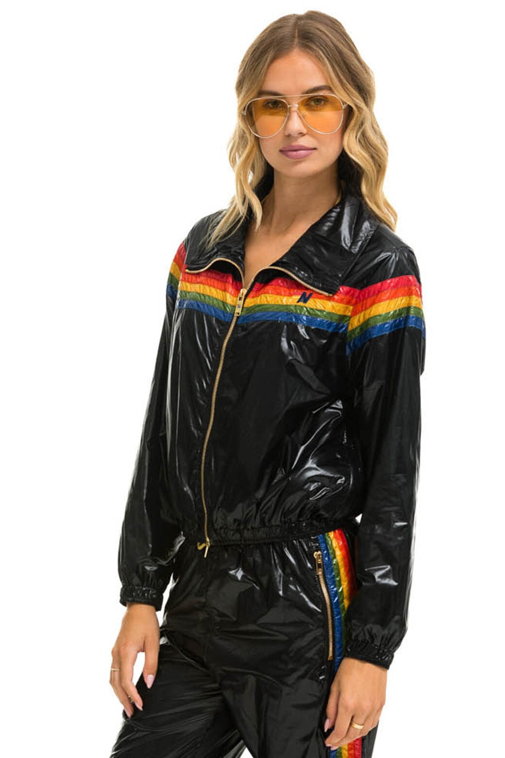 5 STRIPE WINDBREAKER - BLACK GLOSSY - Image 2