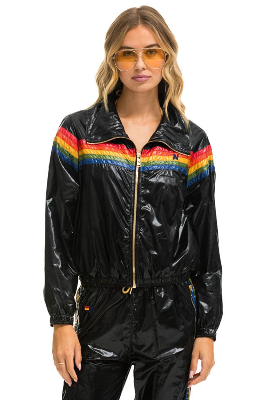 5 STRIPE WINDBREAKER - BLACK GLOSSY