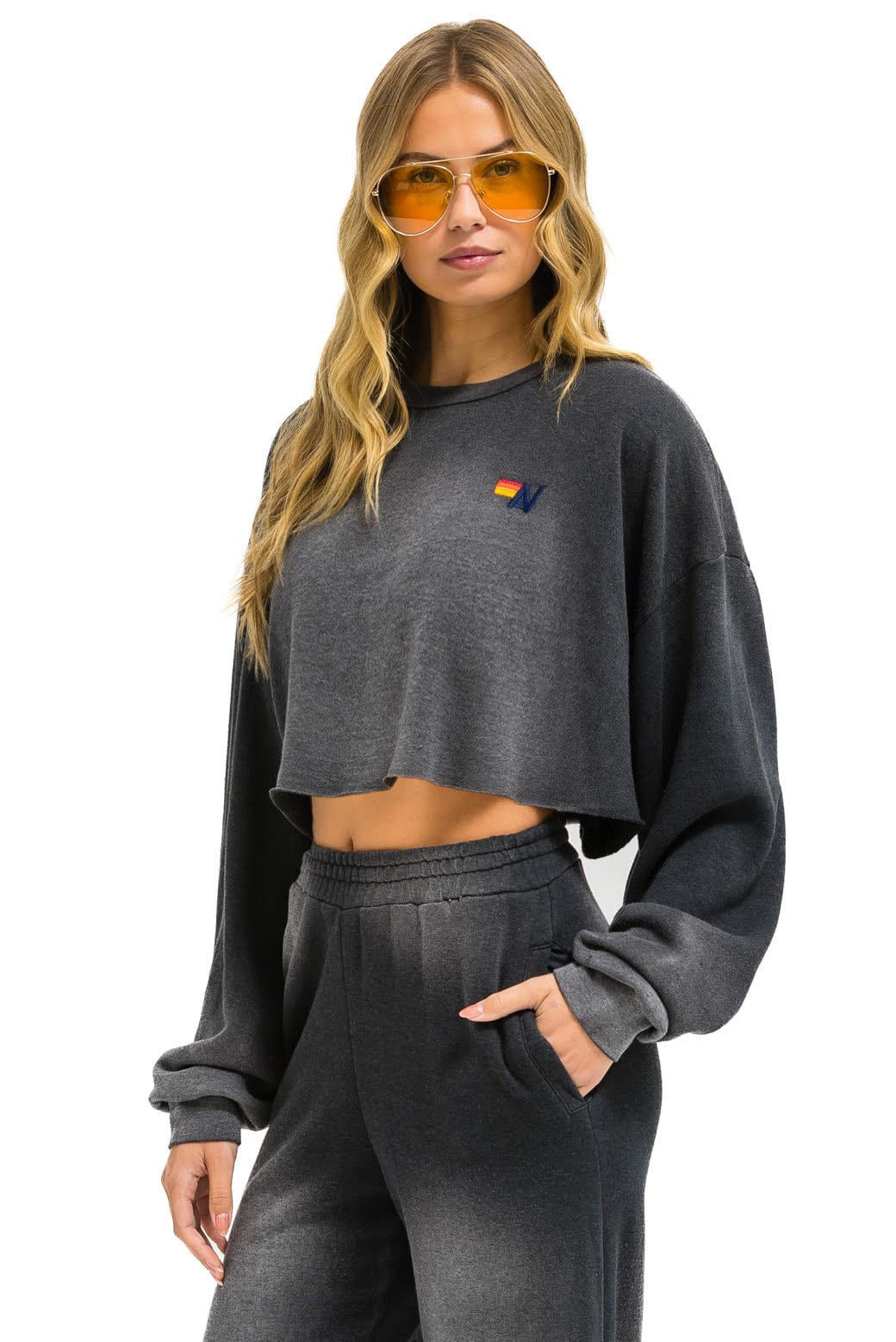 ESSENTIAL CROPPED CREW SWEATSHIRT RELAXED - FADED SMOKE - Image 2