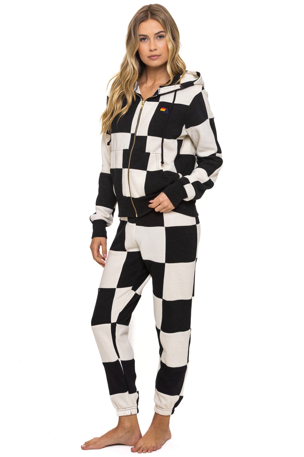 CHECK QUILT ZIP HOODIE - VINTAGE WHITE // BLACK - Image 11