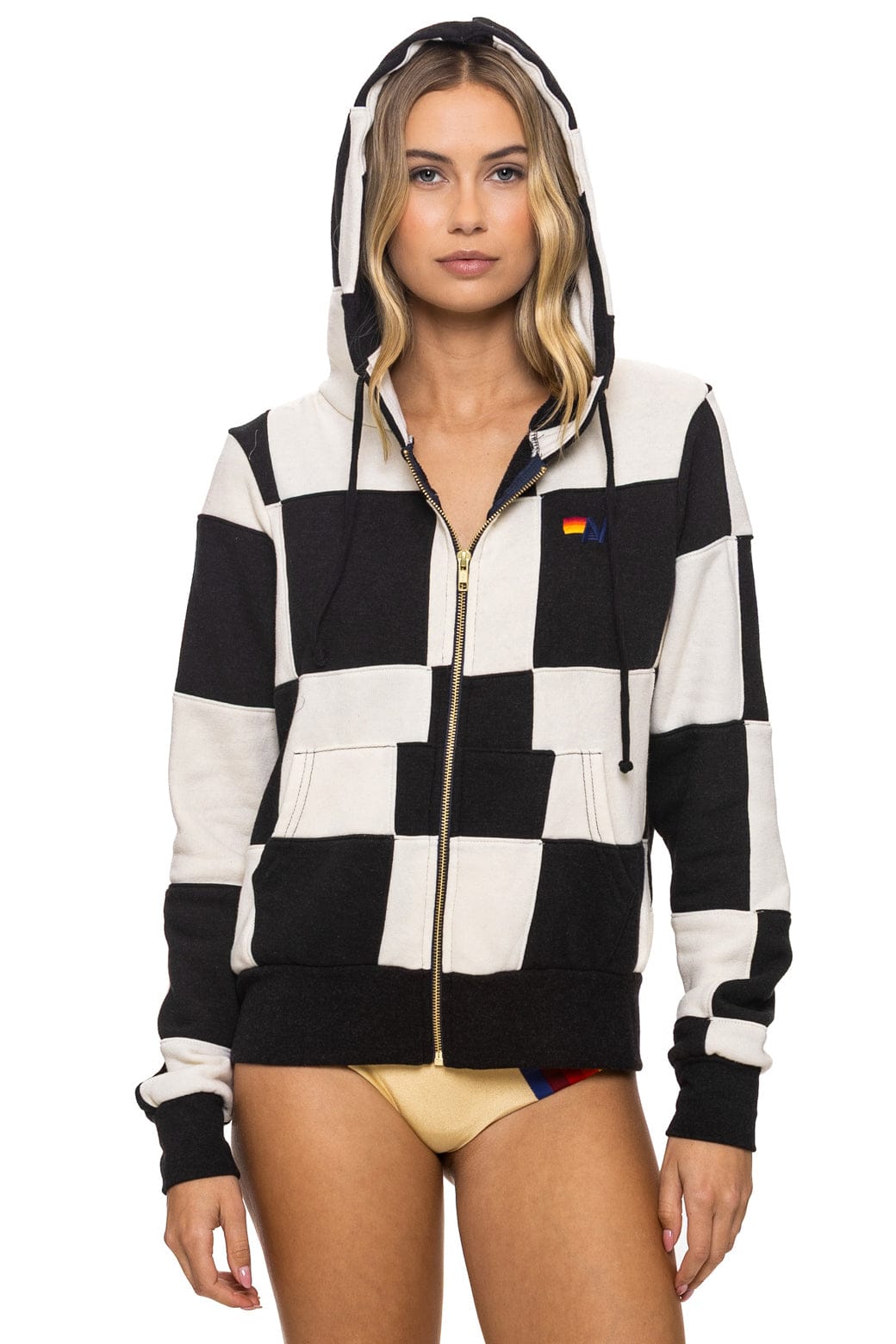 CHECK QUILT ZIP HOODIE - VINTAGE WHITE // BLACK