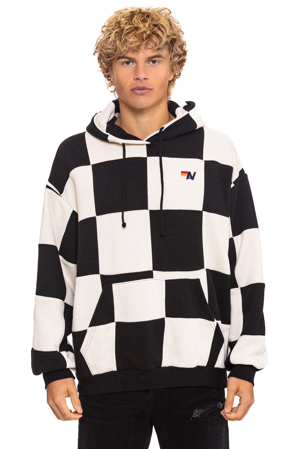 CHECK QUILT RELAXED PULLOVER HOODIE - VINTAGE WHITE // BLACK - Image 4