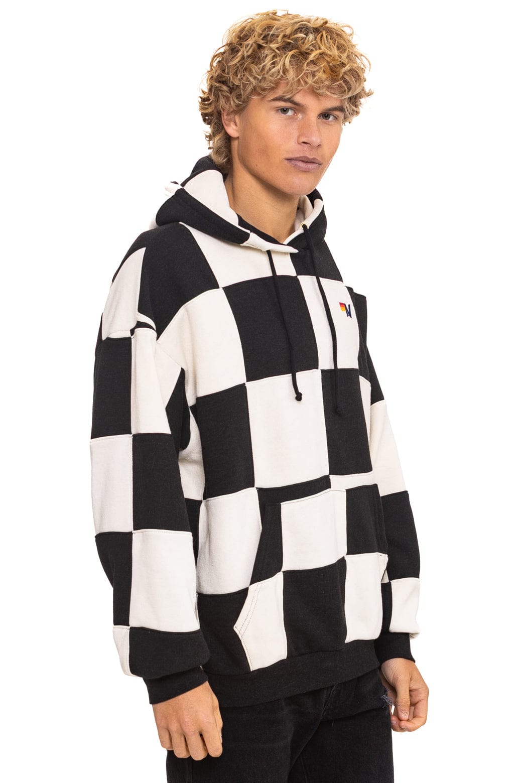 CHECK QUILT RELAXED PULLOVER HOODIE - VINTAGE WHITE // BLACK - Image 6