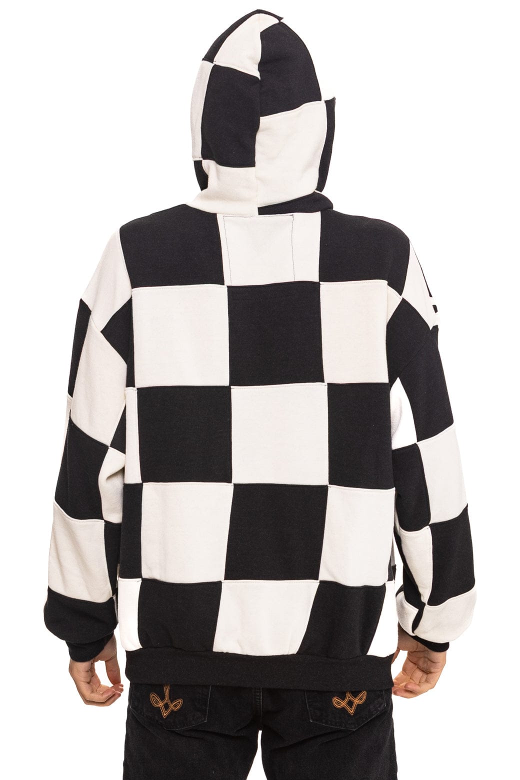 CHECK QUILT RELAXED PULLOVER HOODIE - VINTAGE WHITE // BLACK - Image 8