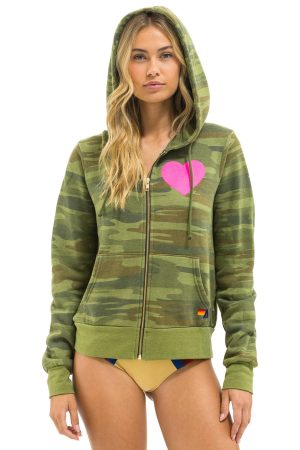 HEART 2 HOODIE - CAMO // NEON PINK