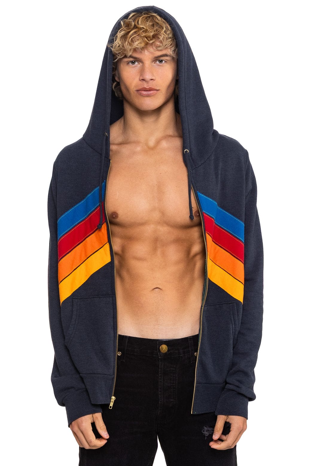 MOUNTAIN STITCH CHEVRON 4 ZIP HOODIE - CHARCOAL - Image 2