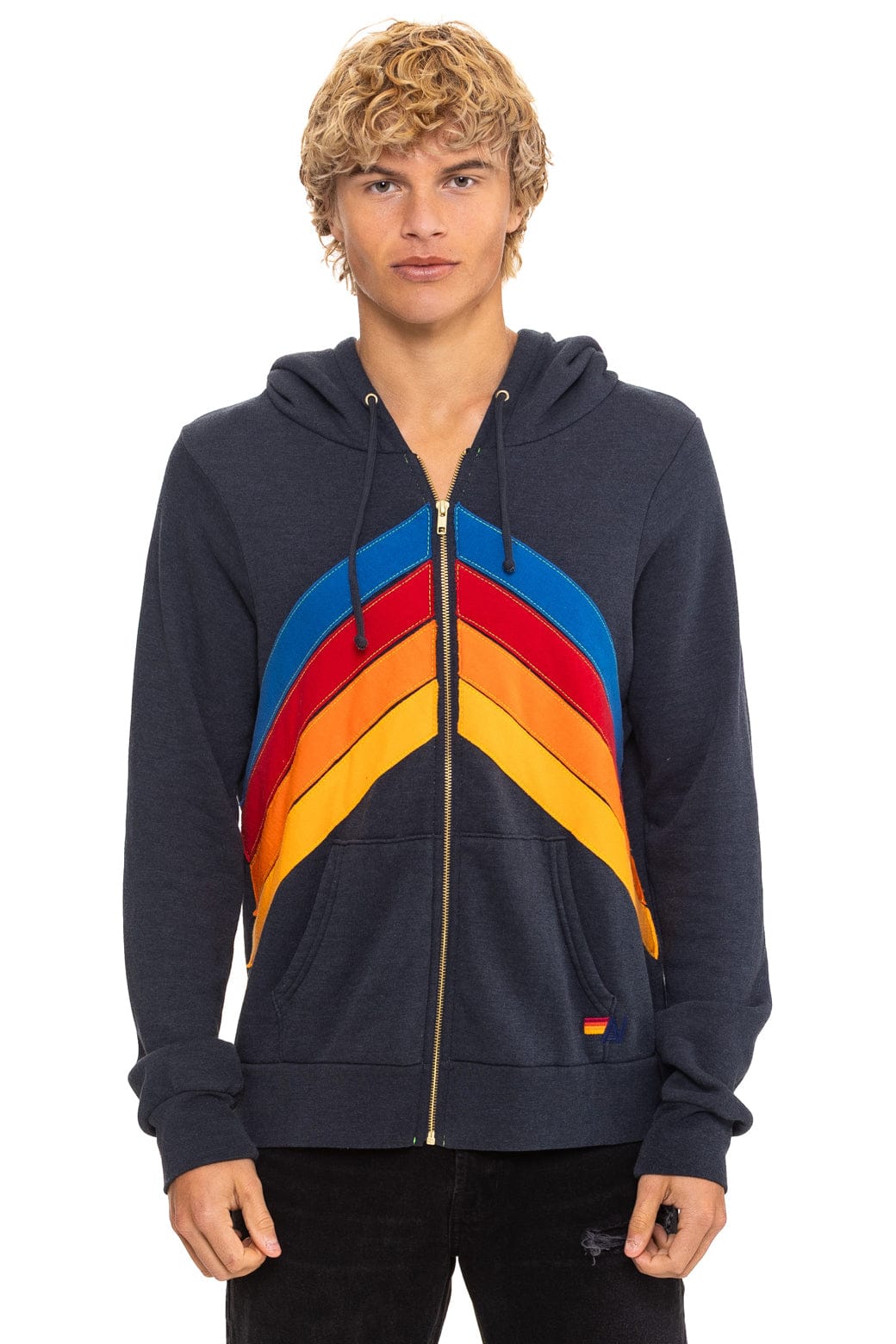 MOUNTAIN STITCH CHEVRON 4 ZIP HOODIE - CHARCOAL - Image 7