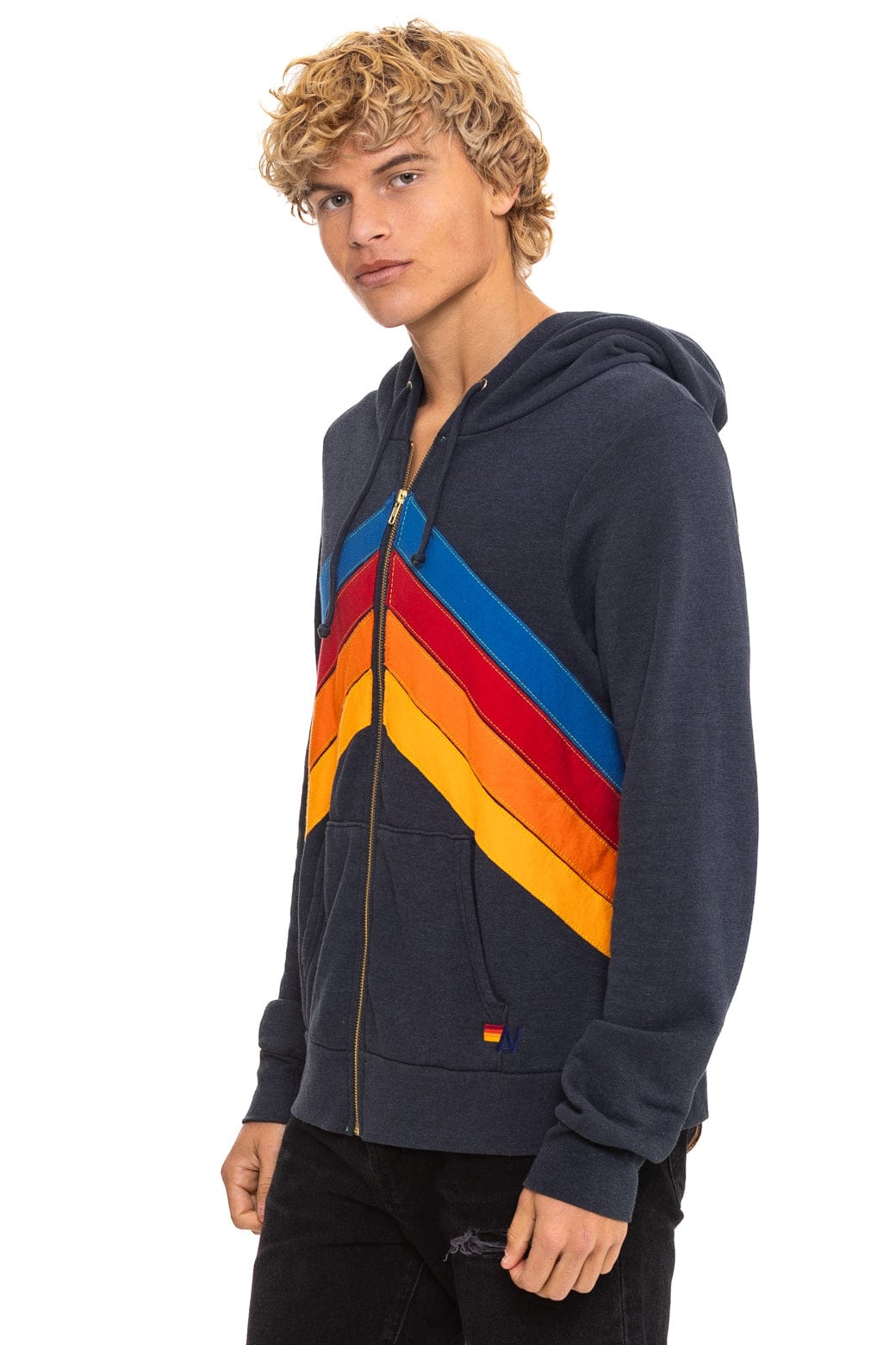 MOUNTAIN STITCH CHEVRON 4 ZIP HOODIE - CHARCOAL - Image 5