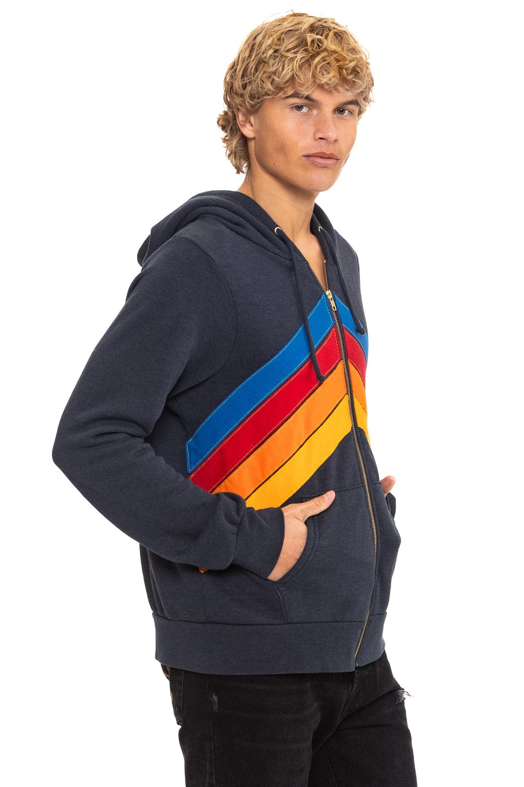 MOUNTAIN STITCH CHEVRON 4 ZIP HOODIE - CHARCOAL - Image 9