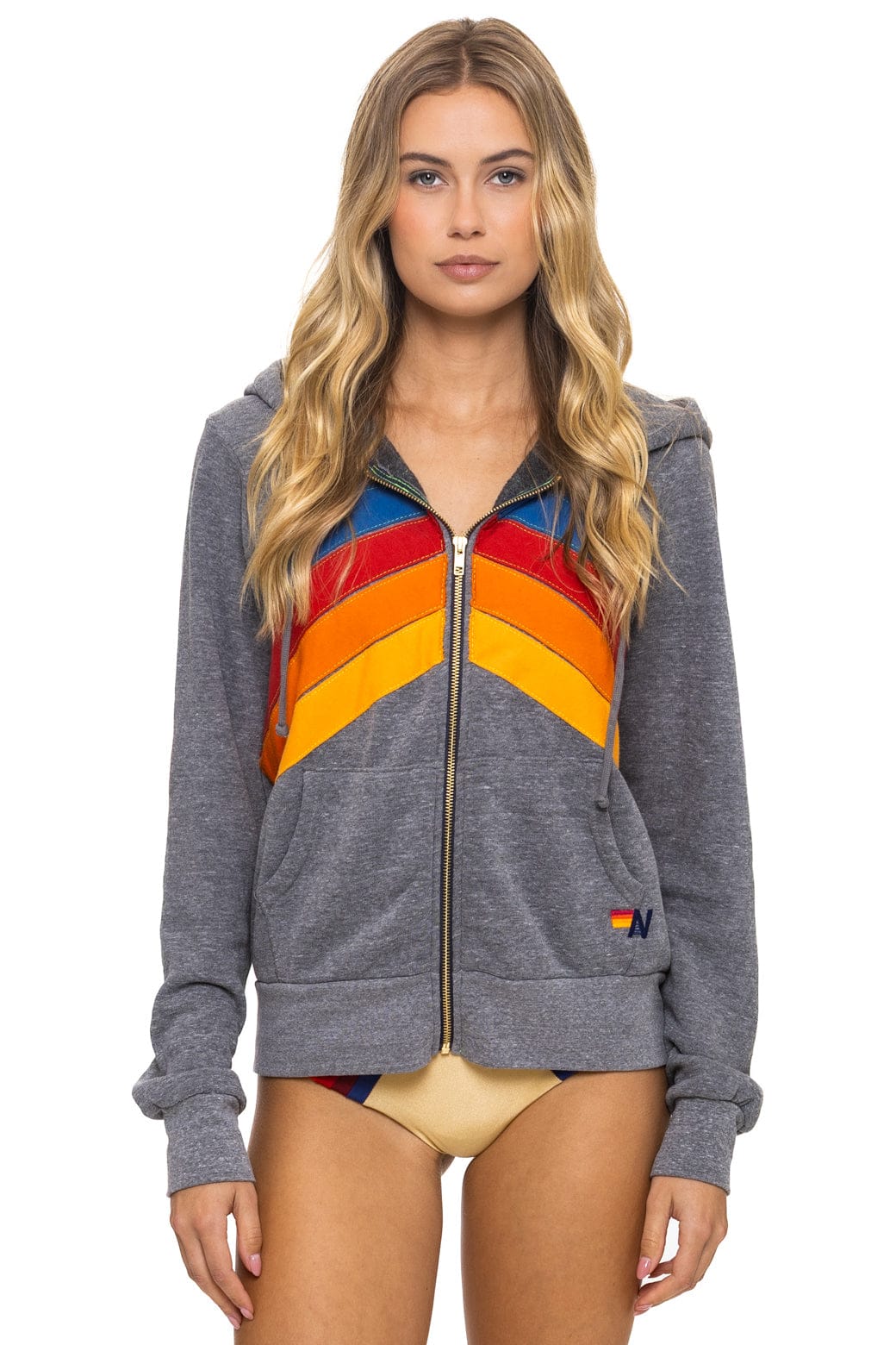 MOUNTAIN STITCH CHEVRON 4 ZIP HOODIE - HEATHER GREY - Image 6