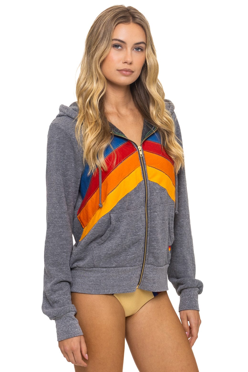 MOUNTAIN STITCH CHEVRON 4 ZIP HOODIE - HEATHER GREY - Image 8