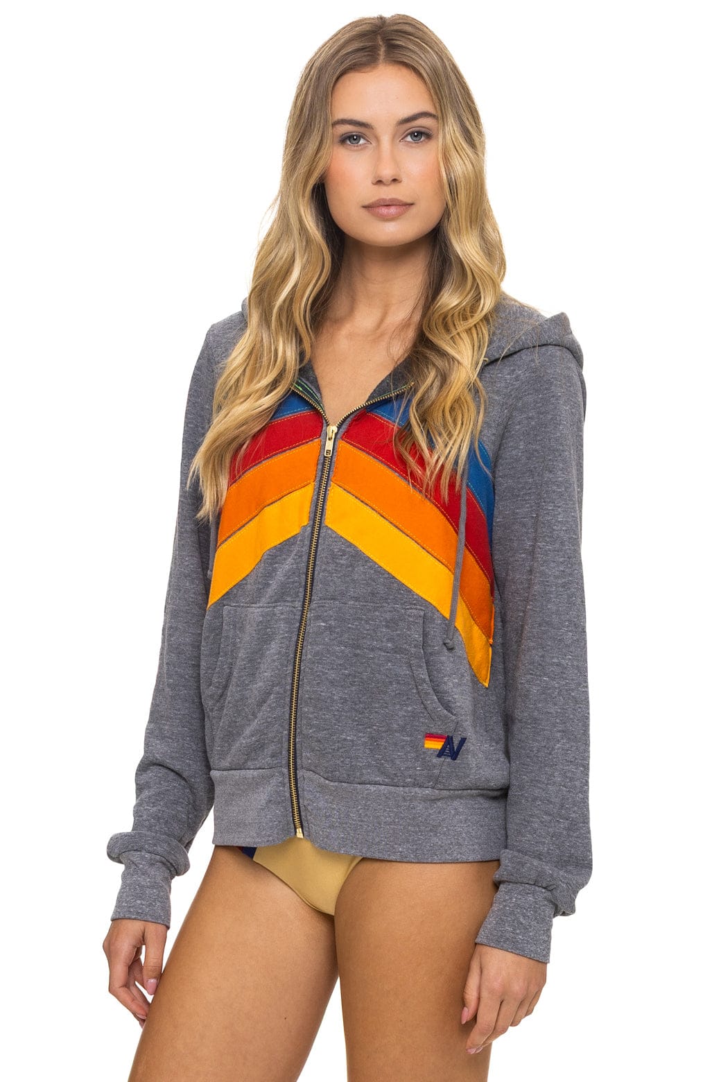 MOUNTAIN STITCH CHEVRON 4 ZIP HOODIE - HEATHER GREY - Image 4