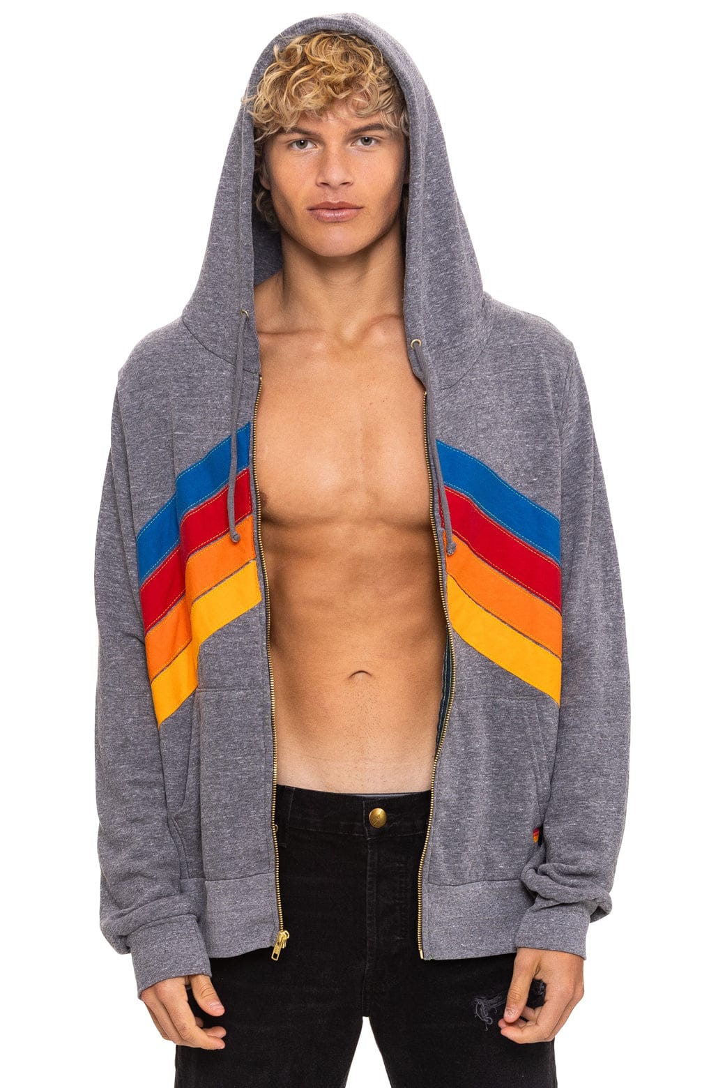 MOUNTAIN STITCH CHEVRON 4 ZIP HOODIE - HEATHER GREY - Image 2