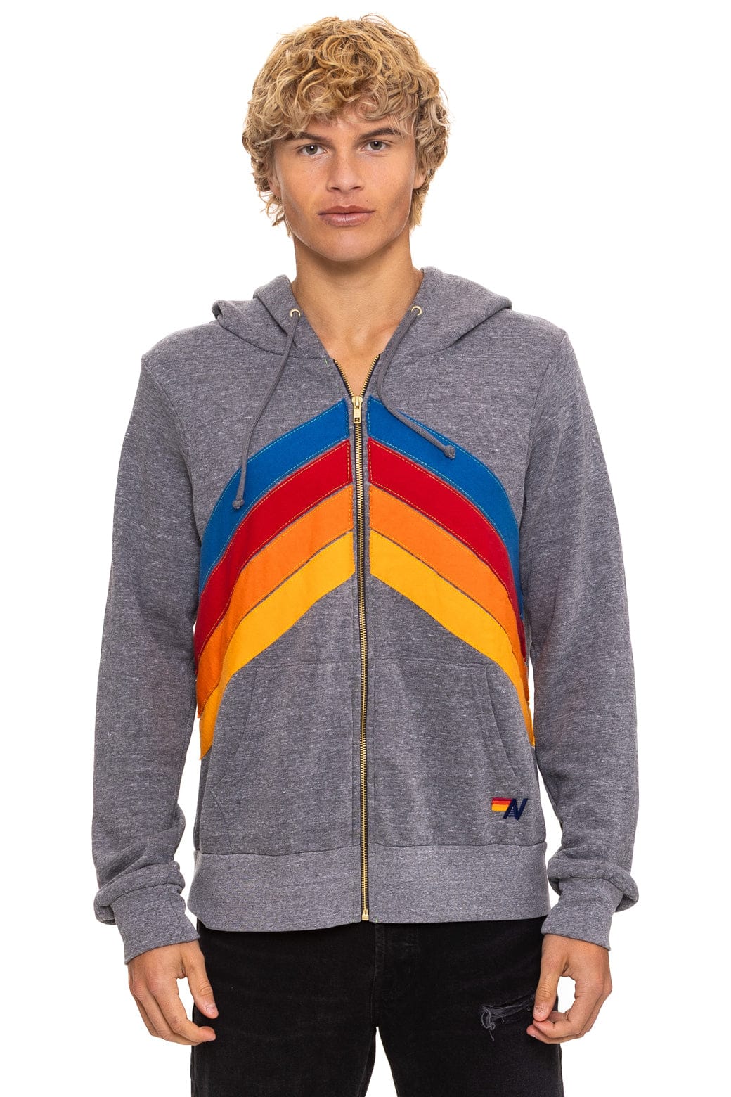 MOUNTAIN STITCH CHEVRON 4 ZIP HOODIE - HEATHER GREY - Image 7