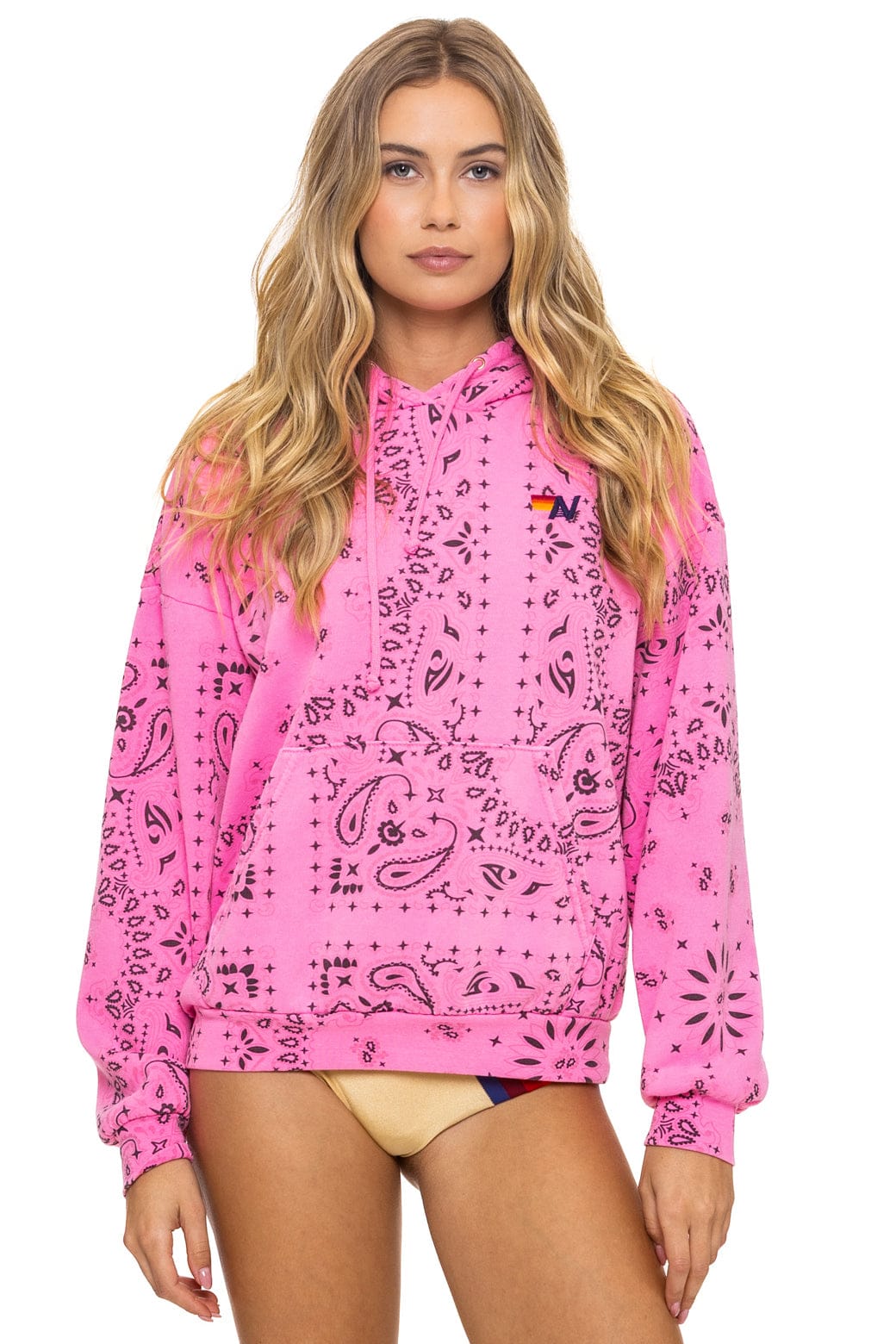 BANDANA RELAXED PULLOVER HOODIE - NEON PINK - Image 3