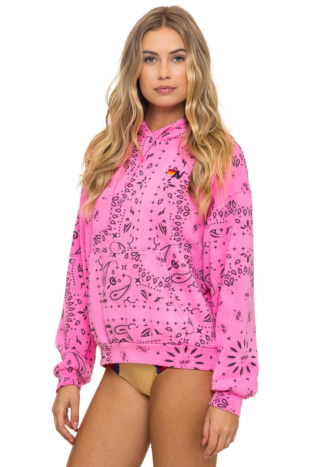 BANDANA RELAXED PULLOVER HOODIE - NEON PINK - Image 2