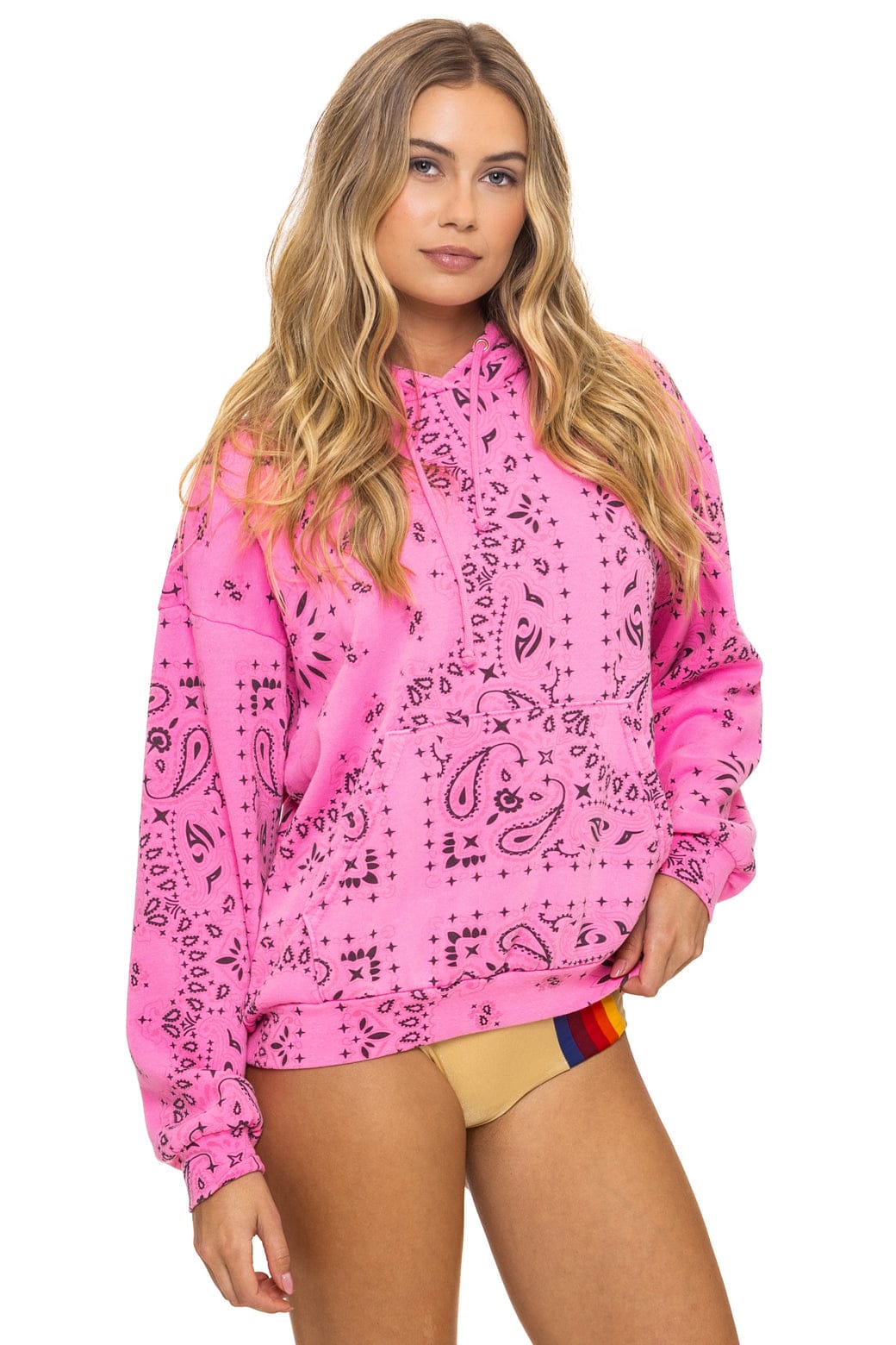 BANDANA RELAXED PULLOVER HOODIE - NEON PINK - Image 4