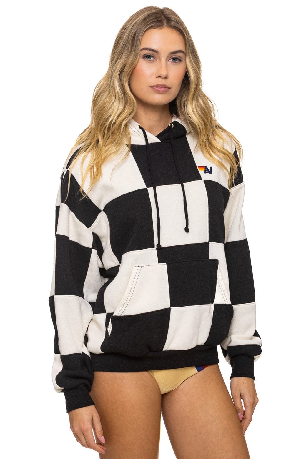 CHECK QUILT RELAXED PULLOVER HOODIE - VINTAGE WHITE // BLACK - Image 7