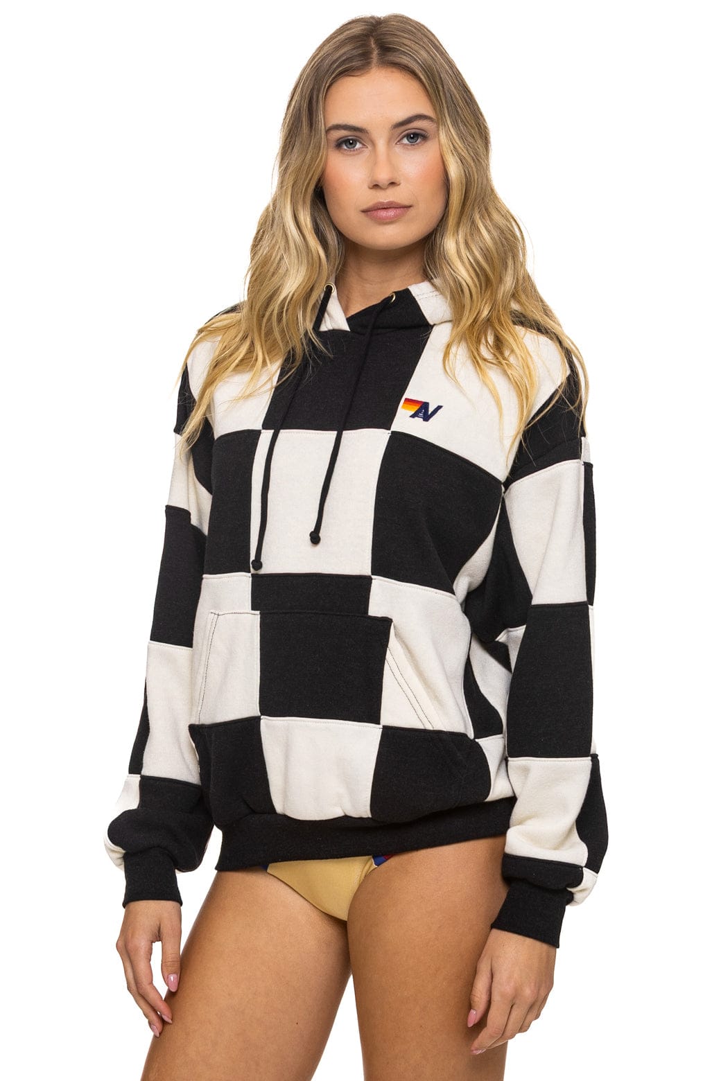 CHECK QUILT RELAXED PULLOVER HOODIE - VINTAGE WHITE // BLACK - Image 5