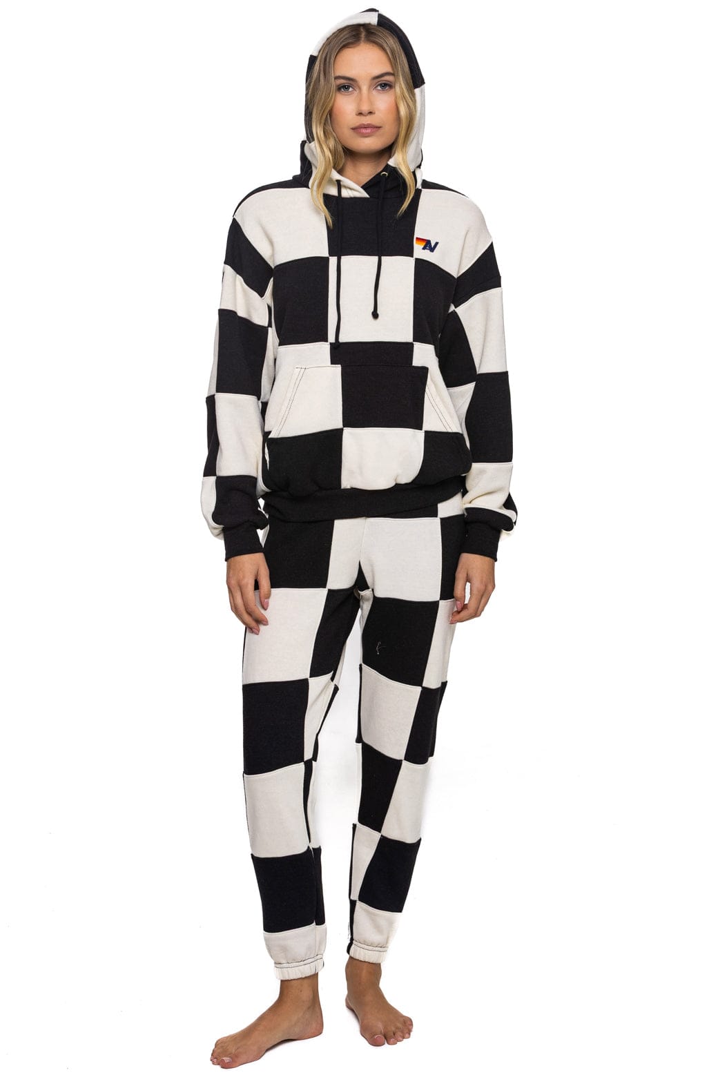 CHECK QUILT RELAXED PULLOVER HOODIE - VINTAGE WHITE // BLACK - Image 11