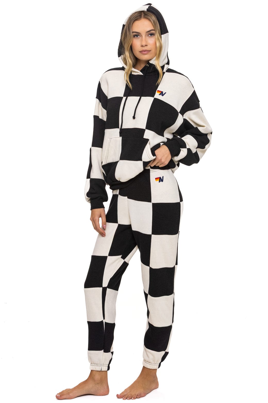 CHECK QUILT RELAXED PULLOVER HOODIE - VINTAGE WHITE // BLACK - Image 10