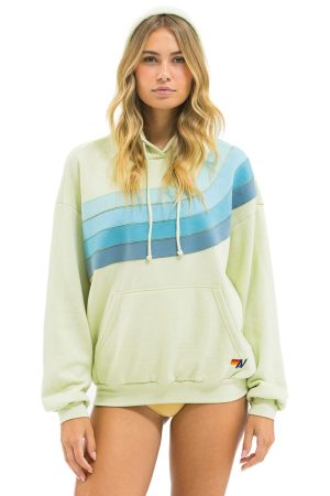 WAVE STRIPE 4 PULLOVER HOODIE RELAXED - LIME CREAM // SEAFOAM