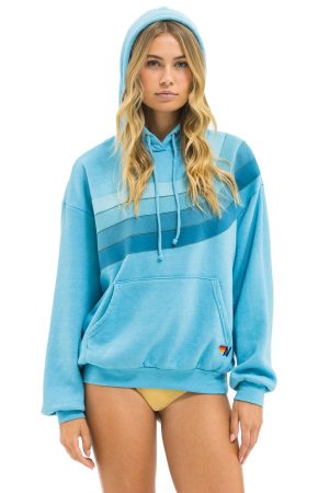 WAVE STRIPE 4 PULLOVER HOODIE RELAXED - AQUA // AQUA