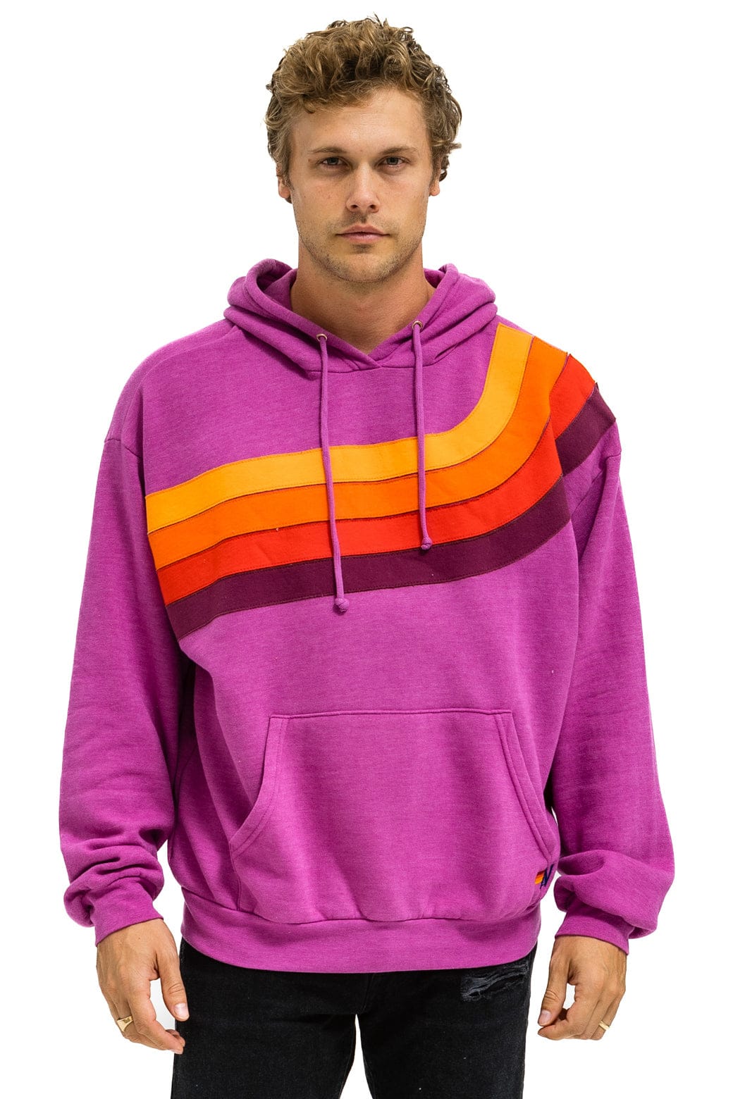 WAVE STRIPE 4 PULLOVER HOODIE RELAXED - MAGENTA // ORANGE - Image 2