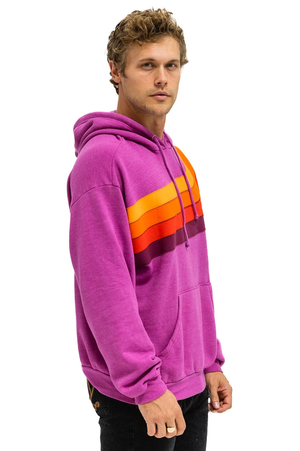 WAVE STRIPE 4 PULLOVER HOODIE RELAXED - MAGENTA // ORANGE - Image 4