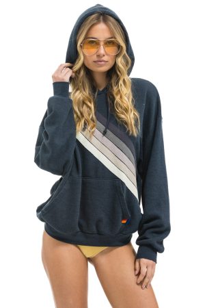 CROSS STRIPE RELAXED PULLOVER HOODIE - CHARCOAL // CHARCOAL