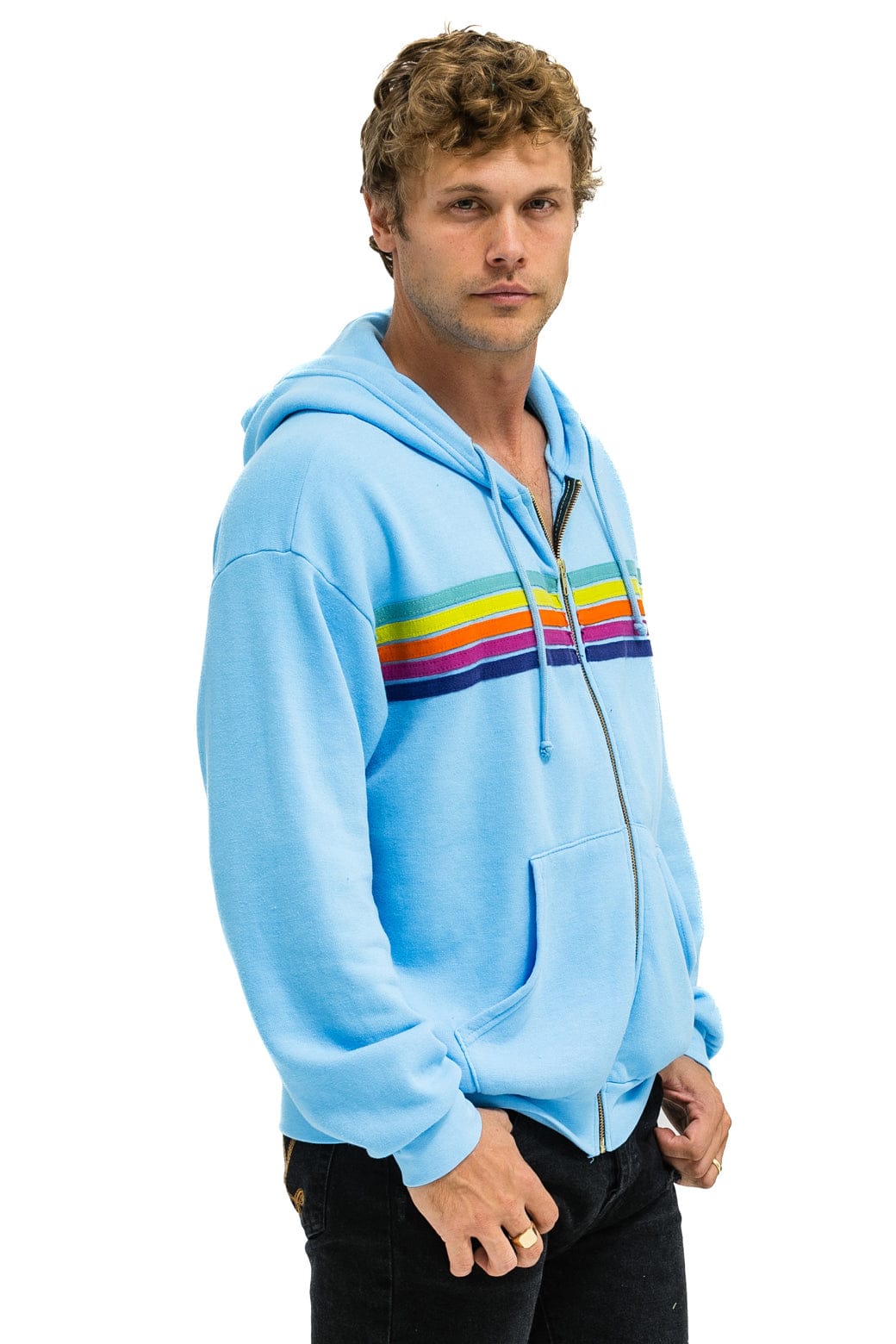 5 STRIPE RELAXED ZIP HOODIE - SKY // RAINBOW - Image 8
