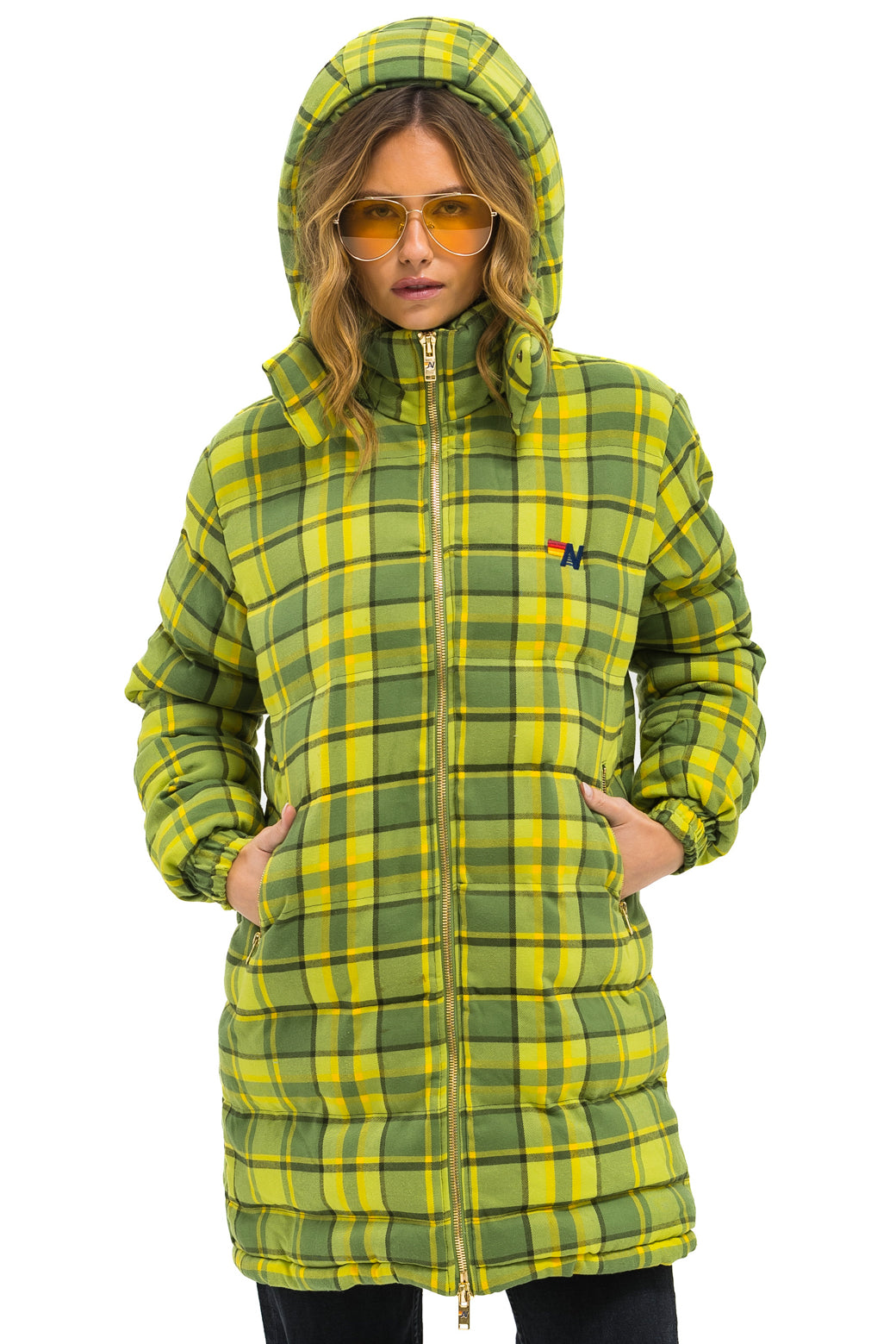 PLAID UNISEX LONG TREKKER JACKET - AVOCADO PLAID - Image 5