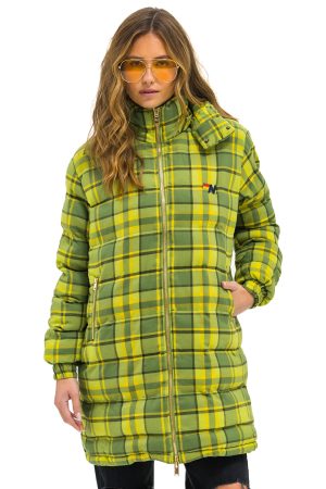 PLAID UNISEX LONG TREKKER JACKET - AVOCADO PLAID