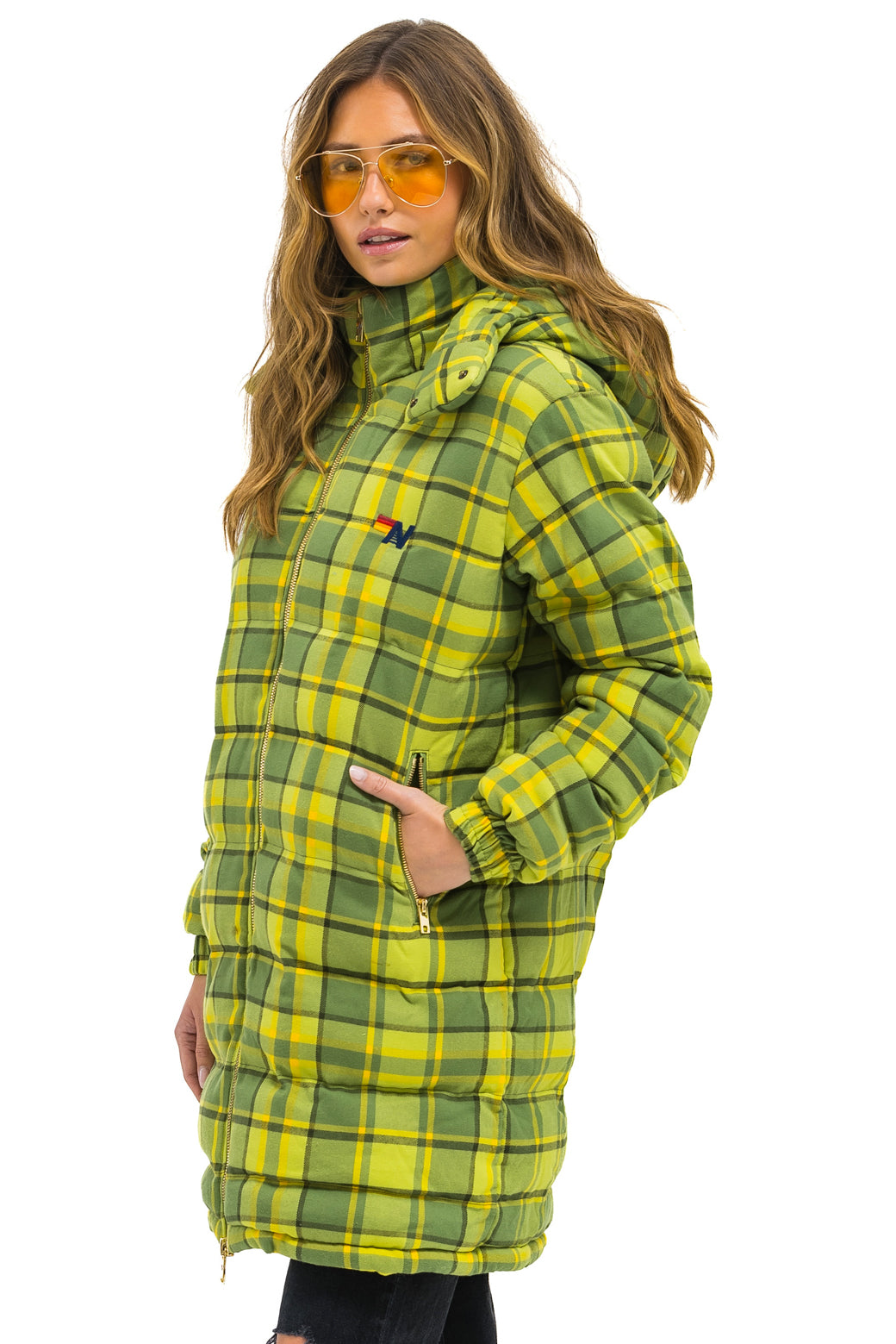 PLAID UNISEX LONG TREKKER JACKET - AVOCADO PLAID - Image 3