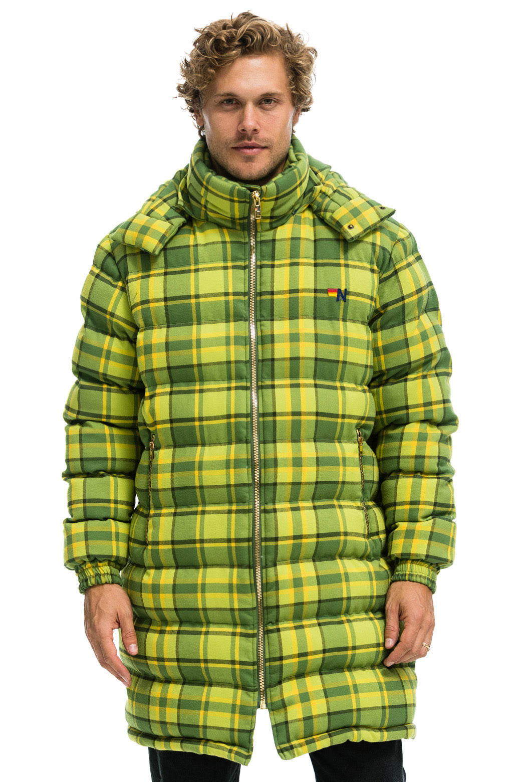 PLAID UNISEX LONG TREKKER JACKET - AVOCADO PLAID - Image 2