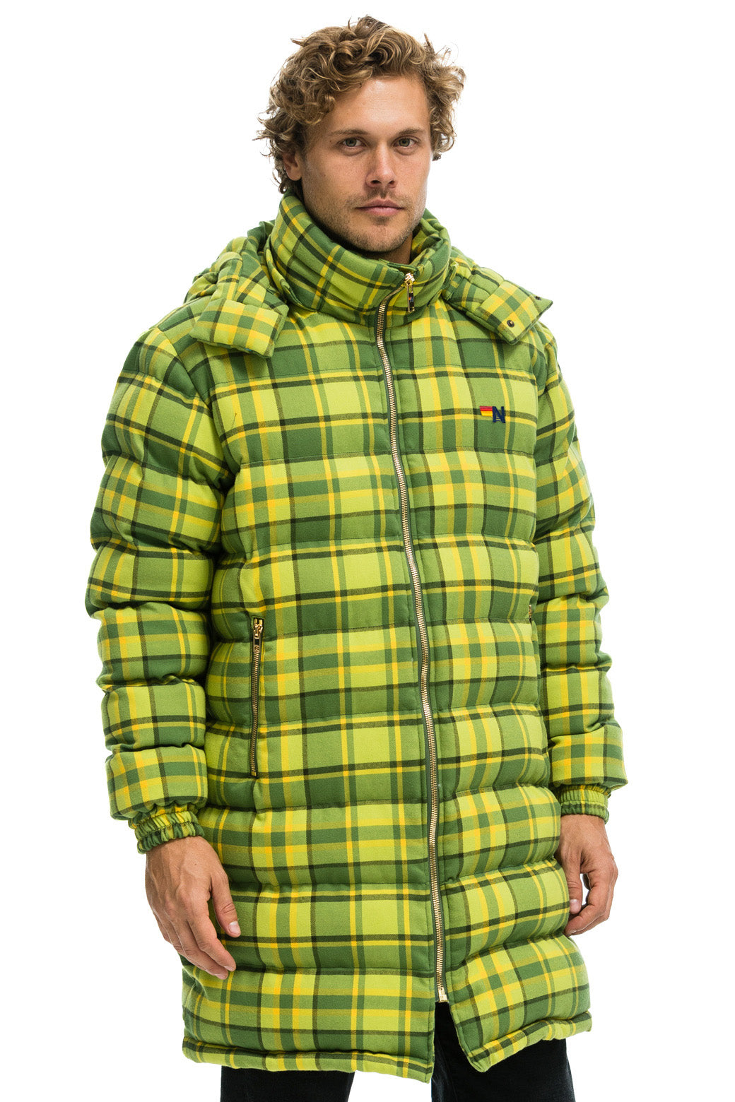 PLAID UNISEX LONG TREKKER JACKET - AVOCADO PLAID - Image 4