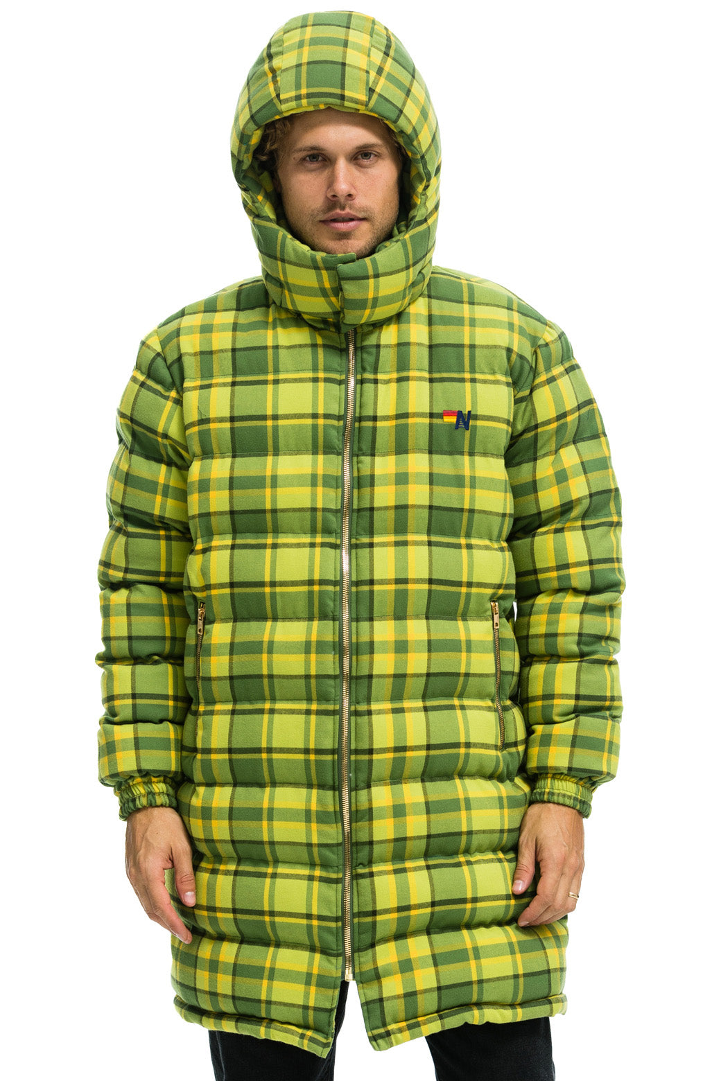 PLAID UNISEX LONG TREKKER JACKET - AVOCADO PLAID - Image 6