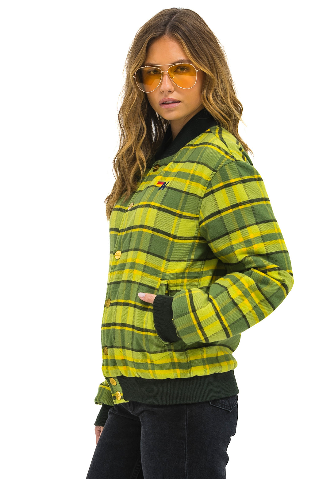 PLAID UNISEX VARSITY JACKET - AVOCADO PLAID - Image 3