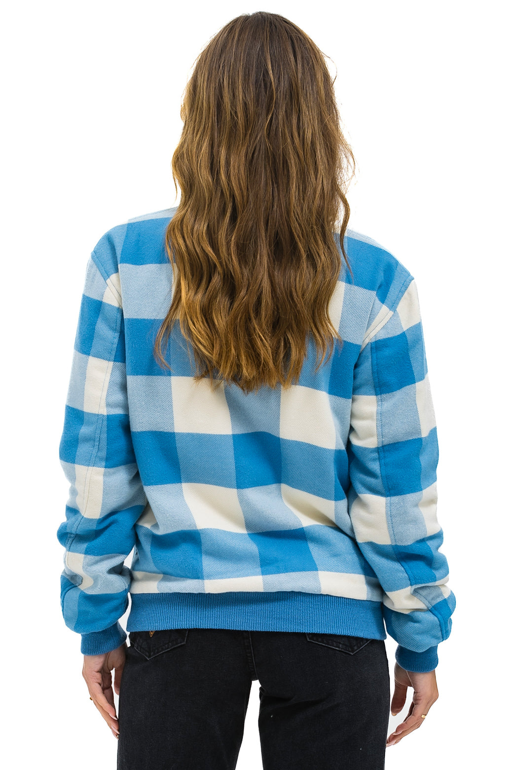 PLAID UNISEX VARSITY JACKET - SKY PLAID - Image 5