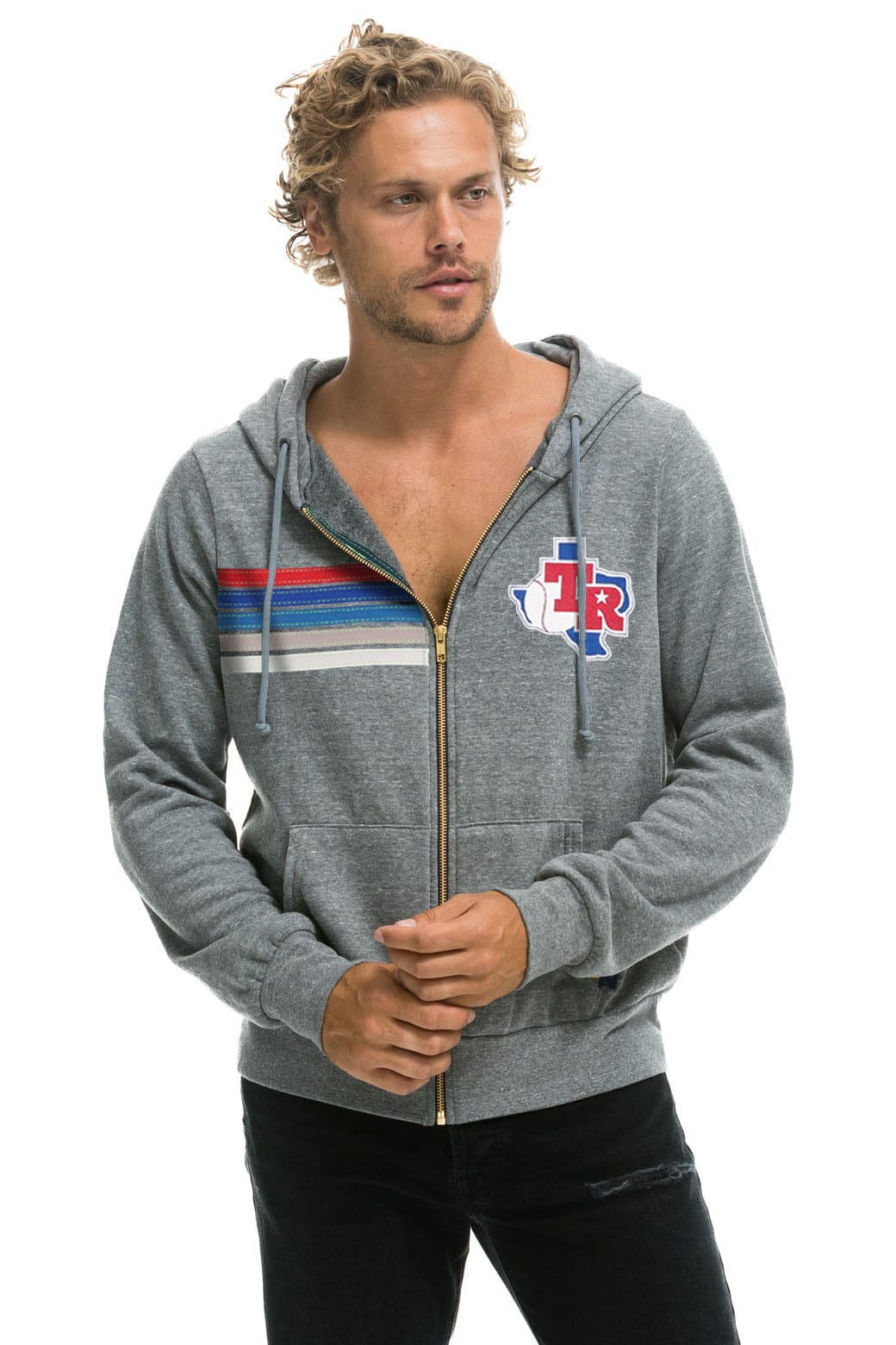 TEXAS RANGERS 5 STRIPE ZIP HOODIE - HEATHER GREY // USA - Image 3