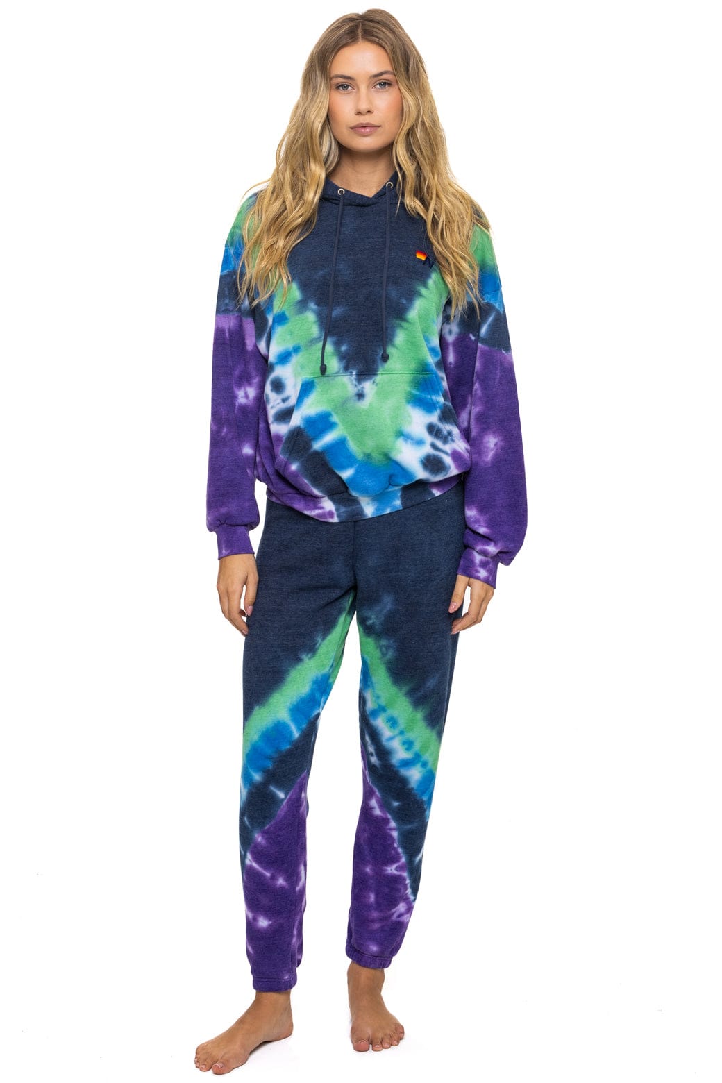HAND DYED V RELAXED PULLOVER HOODIE - TIE DYE MIDNIGHT // PURPLE - Image 3