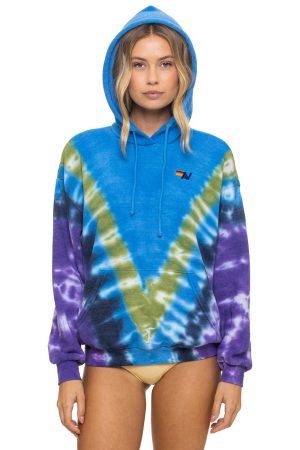 HAND DYED V RELAXED PULLOVER HOODIE - TIE DYE OCEAN // PURPLE