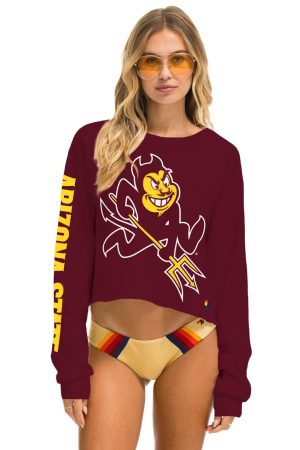 ASU BOLT CROPPED CREW SWEATSHIRT - MAROON
