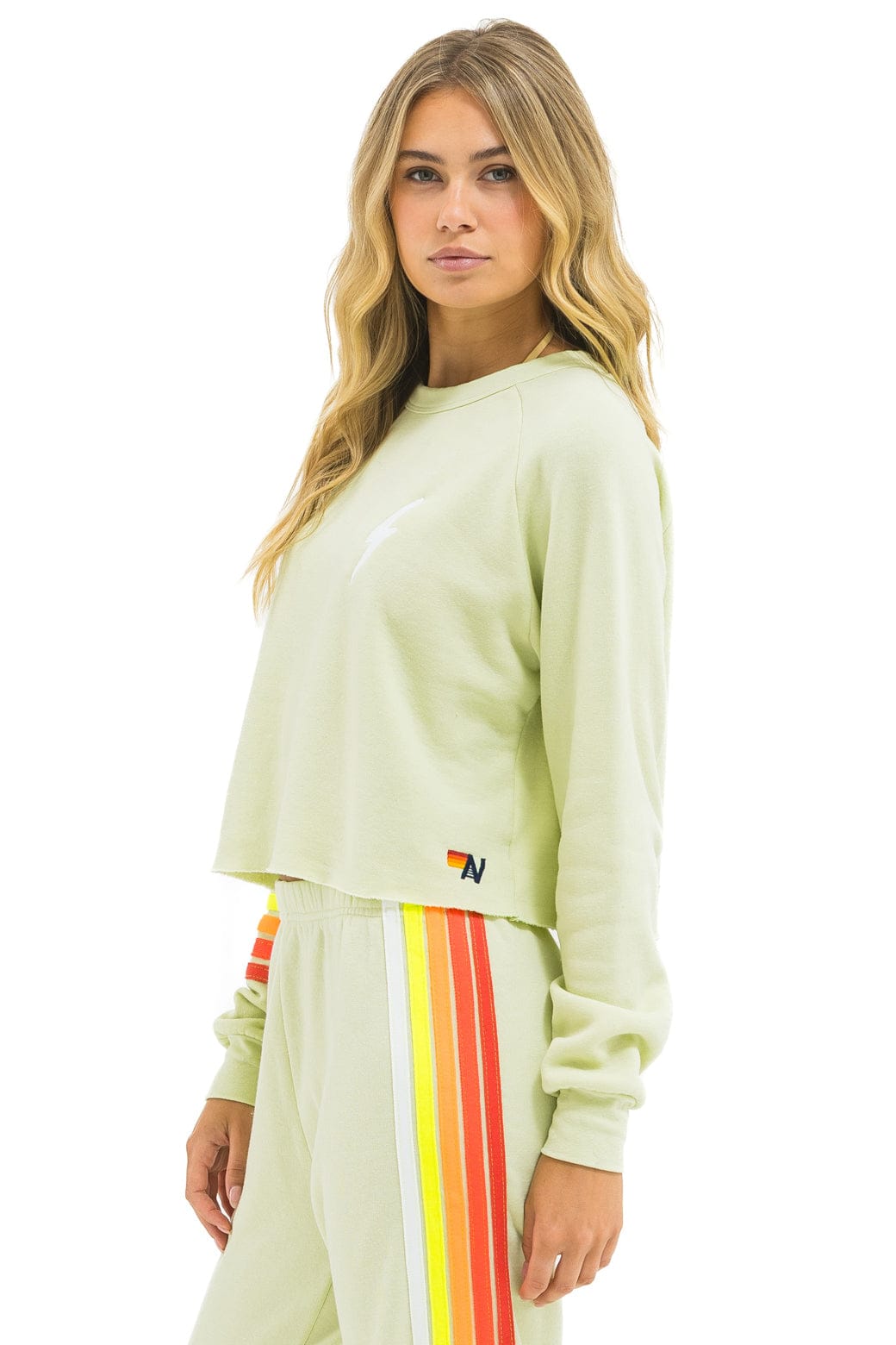 BOLT RUGBY STITCH CROPPED CREW SWEATSHIRT - LIME CREAM // WHITE NEON - Image 4