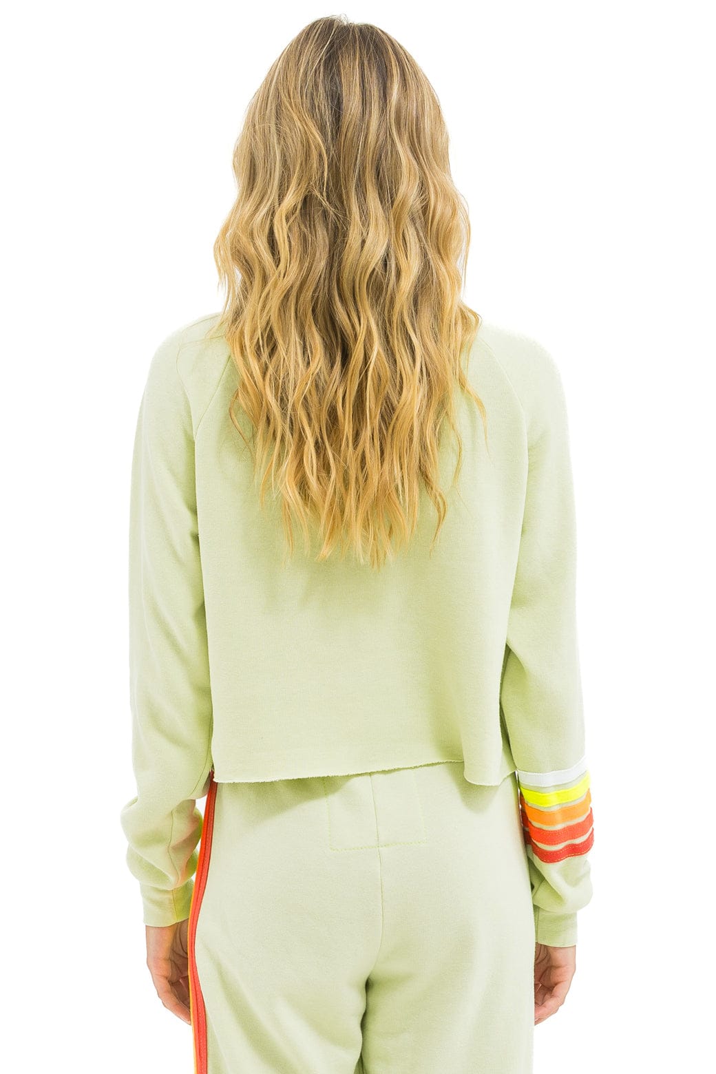 BOLT RUGBY STITCH CROPPED CREW SWEATSHIRT - LIME CREAM // WHITE NEON - Image 3