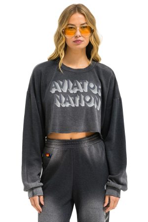 AN 3D CROPPED CREW SWEATSHIRT RELAXED - FADED SMOKE