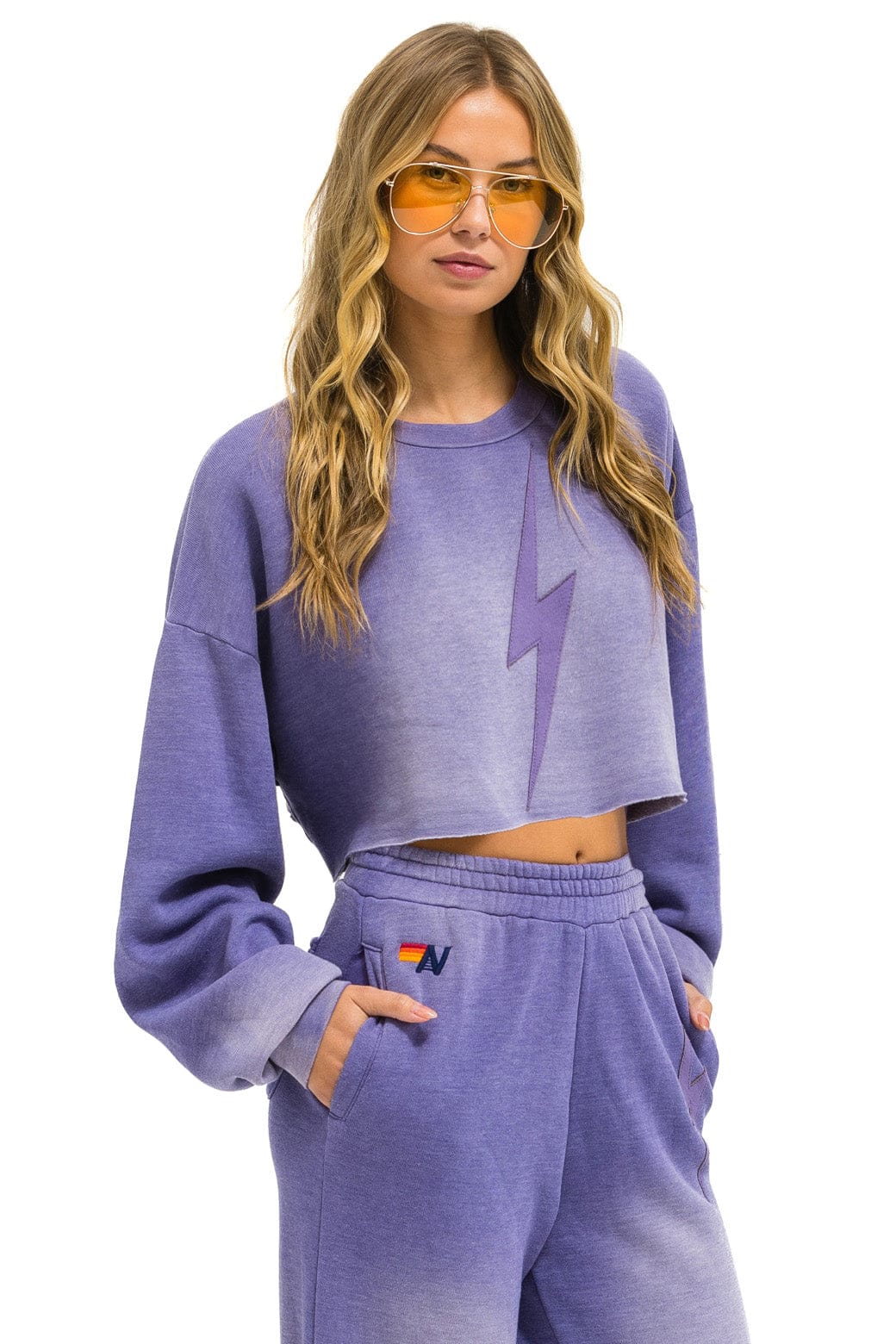 BOLT STITCH CROPPED CREW SWEATSHIRT RELAXED - FADED GRAPE - Image 2